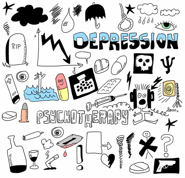 Doodle concept of depression and suicide, psychology hand drawn icons and symbols — Stock Photo, Image