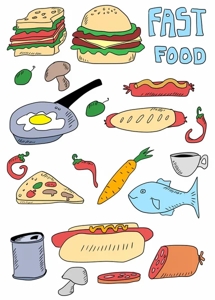 Gıda arka plan doodle, çizilmiş fast food teslim