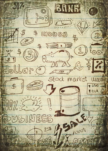 Doodle επιχειρησης παλιό χαρτί και υφή — Φωτογραφία Αρχείου