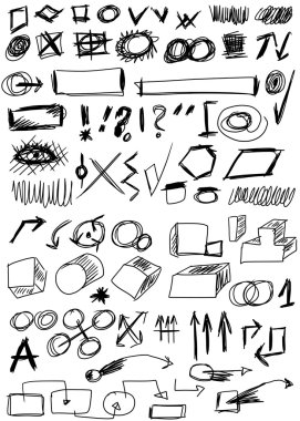 Doodle, set elle çizilmiş şekil, çizgi, daire, kare