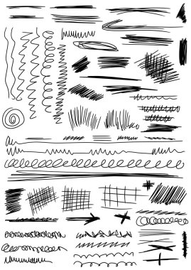 Doodle, set elle çizilmiş şekil, çizgi, daire, kare