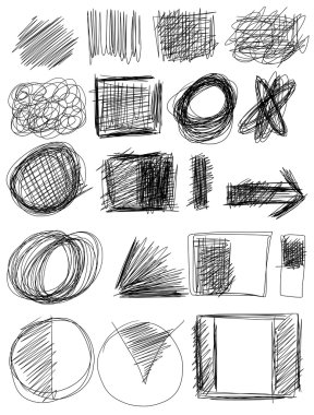Doodle, set elle çizilmiş şekiller, daire, kare, üçgen