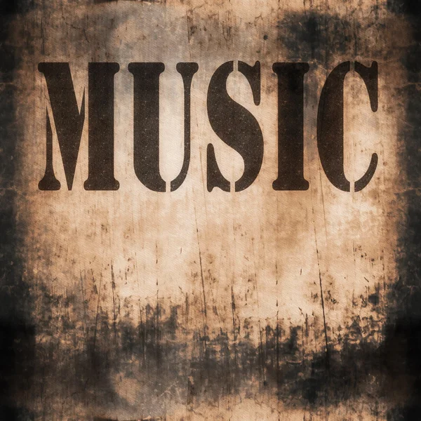 Music word, old rusty wall background and texture — Stock Photo, Image