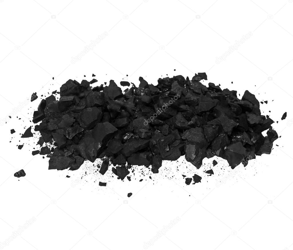 Pile black coal isolated on white background