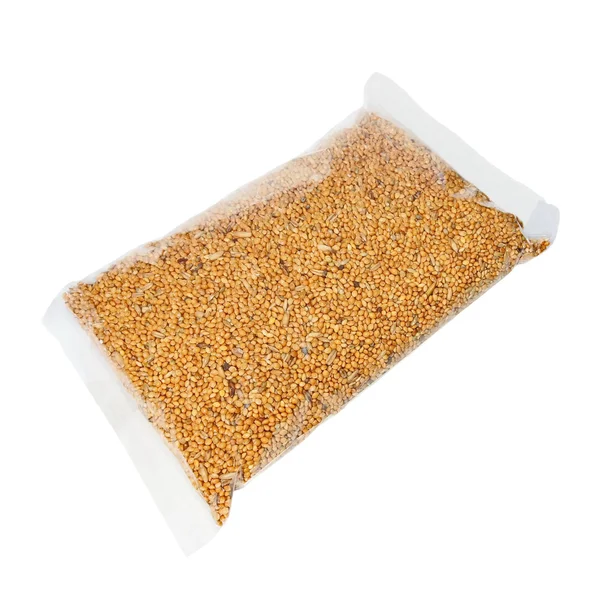 Packing seed mixture isolated on white background, food for Budgies — Stock Photo, Image