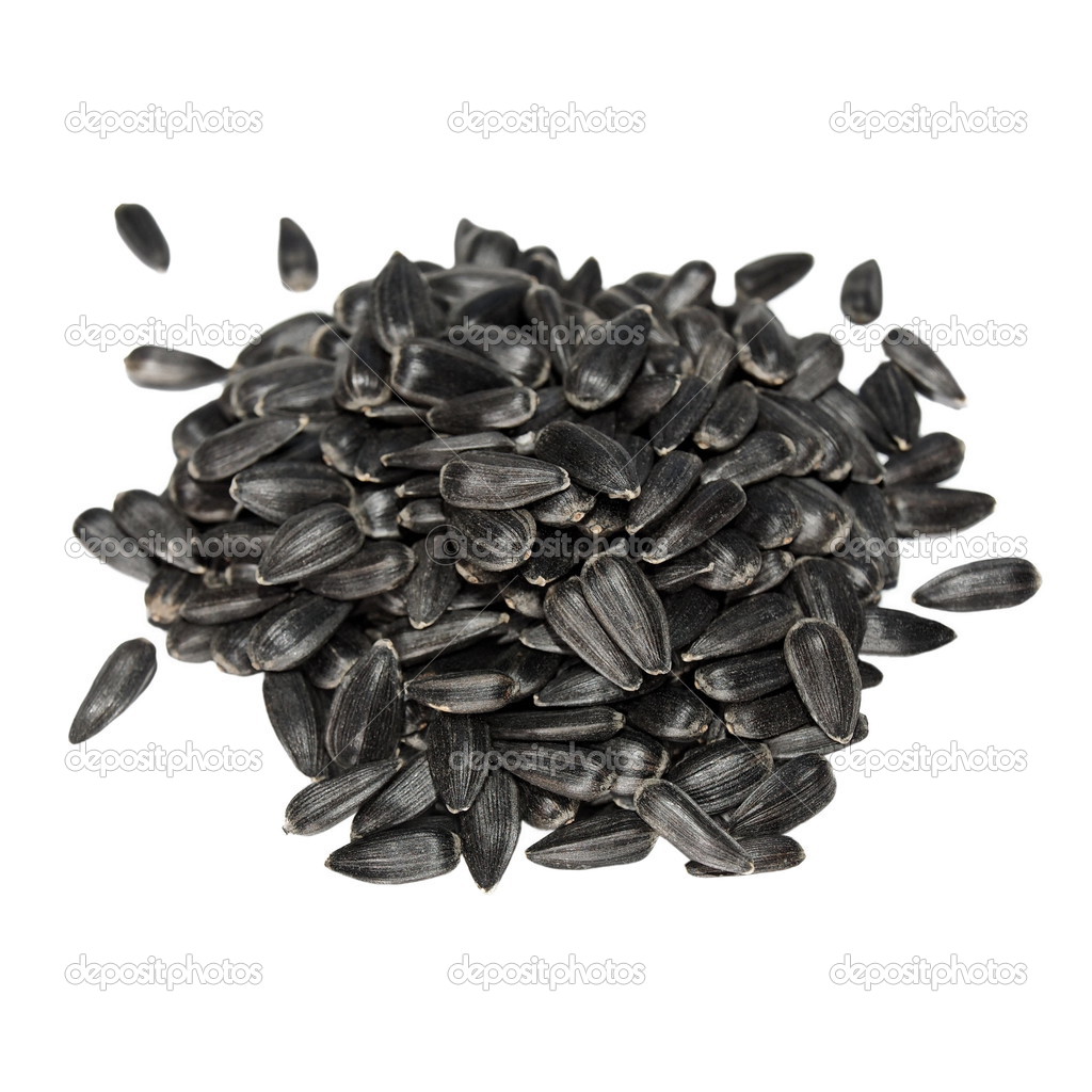 Pile of sunflower seeds isolated on white background, with clipping path