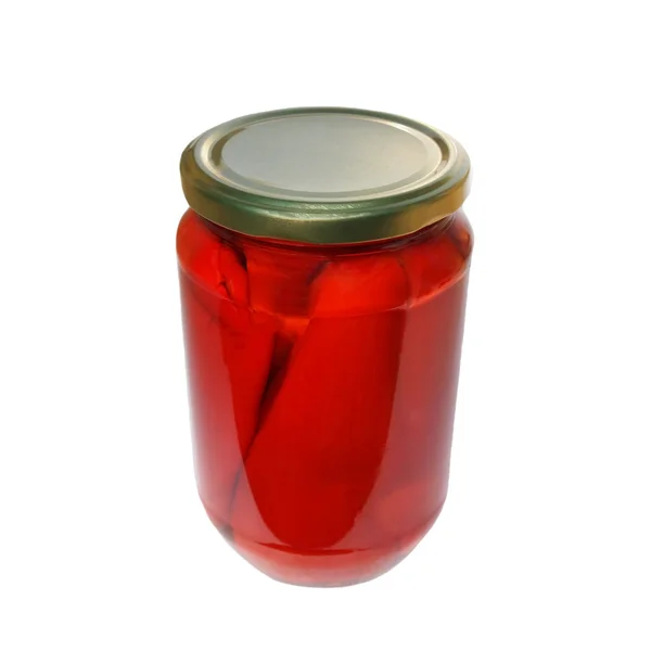 Roasted red pepper in jar isolated on white background — Stock Photo, Image