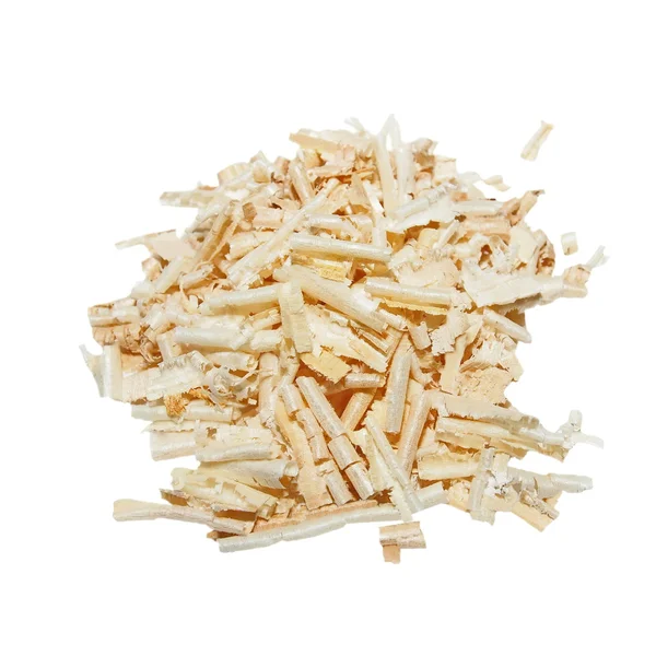 Pile wood shavings background isolated on white — Stock Photo, Image