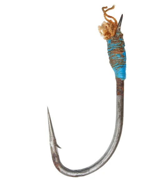 Big old fishing hook (for sturgeon fish) isolated on white background, with clipping path — Stock Photo, Image