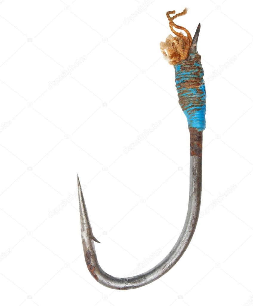 Big old fishing hook (for sturgeon fish) isolated on white background, with clipping path
