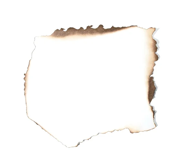 Burned paper with shadow on white background (clipping path) — Stock Photo, Image