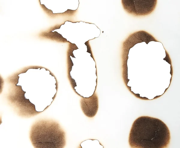 Set burnt holes isolated on white paper background — Stock Photo, Image