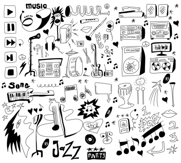 Grappige muziek achtergrond, ontwerpelementen doodles — Stockfoto