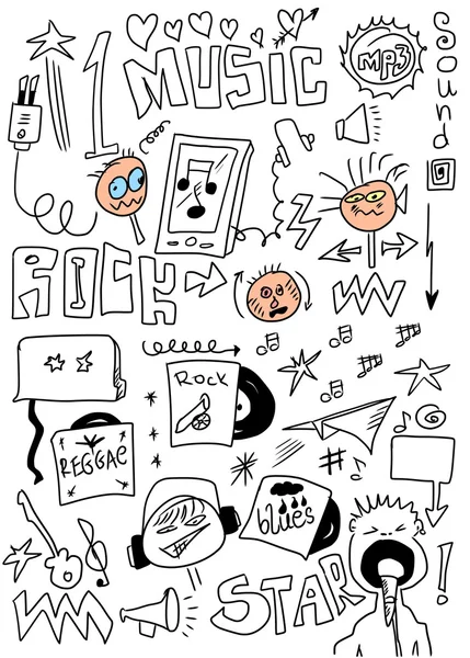 Doodle müzik arka plan, elle çizilmiş — Stok fotoğraf