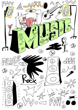 müzik sahne arka plan doodle, çizilmiş tasarım öğeleri teslim