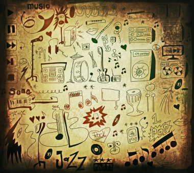 müzik arka plan doodle, çizilen renk grunge tasarım öğeleri teslim