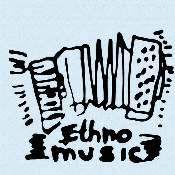 Begreppet ethno musik ord isolerat på blå bakgrund och textur — Stockfoto