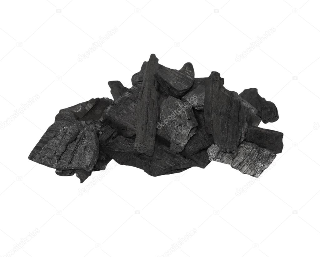 Pile charcoal isolated on white background, xylanthrax, wood coal