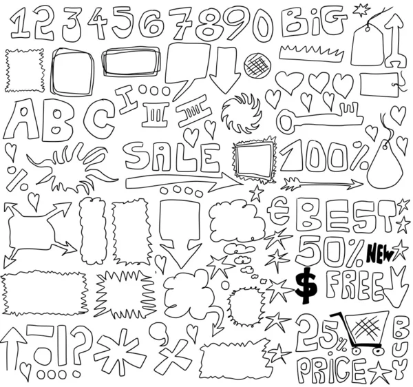 Elementos de design de venda de doodle — Fotografia de Stock