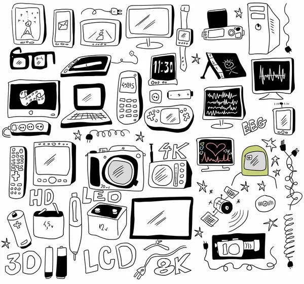 Dispositivo di comunicazione disegnato a mano, nuova tecnologia doodle — Foto Stock