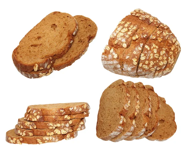 白い背景上に分離されて全体の小麦のパンのスライス — ストック写真