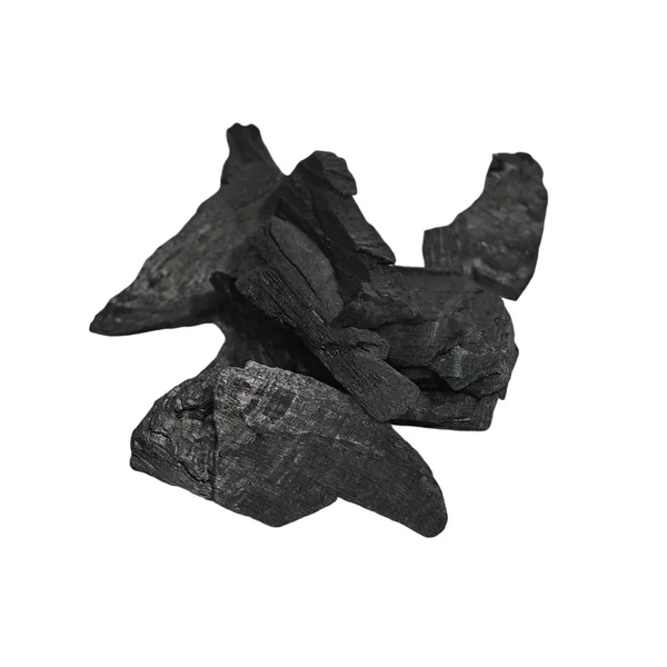 堆木炭上白色背景、 xylanthrax、 木材煤炭孤立 — 图库照片