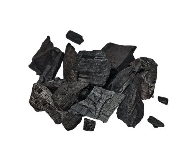 Pile charcoal isolated on white background, xylanthrax, wood coal clipart