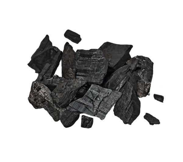 Pile charcoal isolated on white background, xylanthrax, wood coal