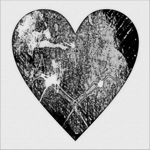 Grunge abstrato Valentine coração preto sobre fundo papel branco — Fotografia de Stock