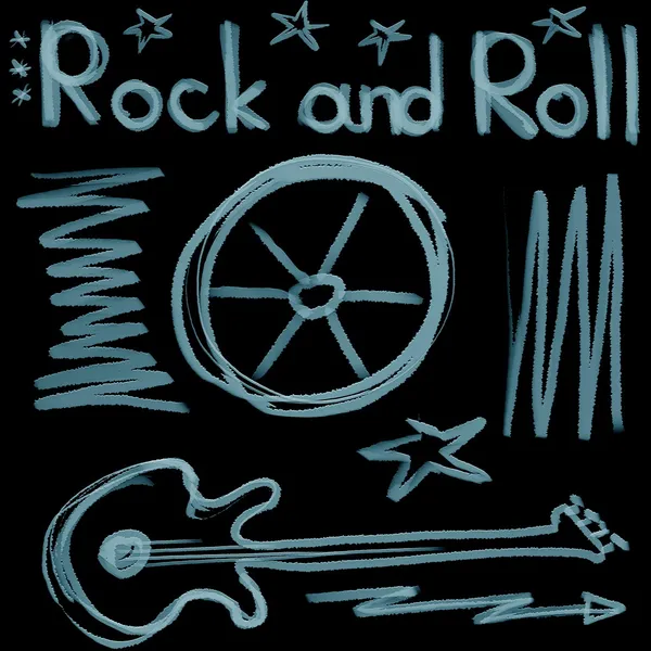 Rock and roll palavra música isolada em fundos pretos e textura — Fotografia de Stock