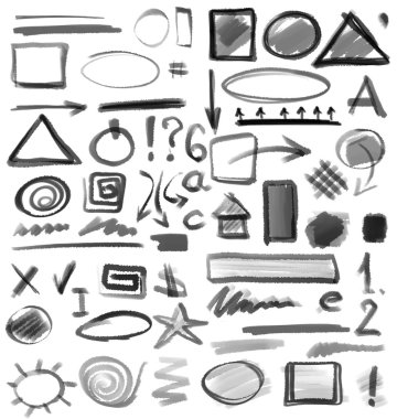 mürekkep doodle, el çizilen şekiller, daire, kare, üçgen