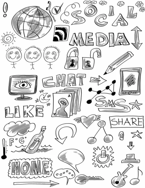 Doodle sociální média — Stock fotografie