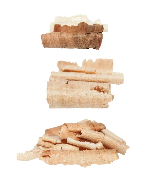 Set de virutas de madera aisladas sobre fondo blanco —  Fotos de Stock