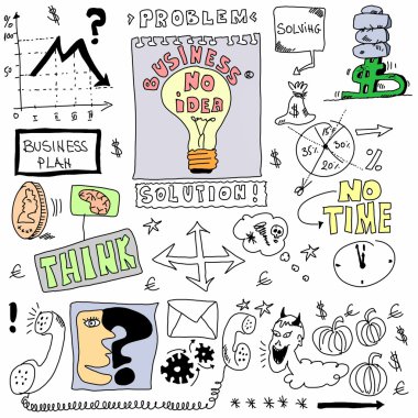 Doodle iş ikonları/simgeleri ve kelimeler