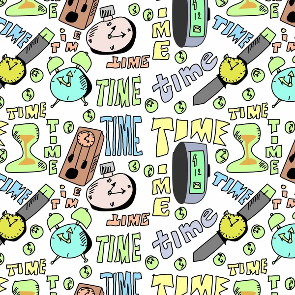 Doodle patrón de fondo de reloj de moda sin costuras — Foto de Stock