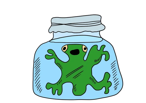Doodle-Glas, toter Frosch und Formalin — Stockfoto