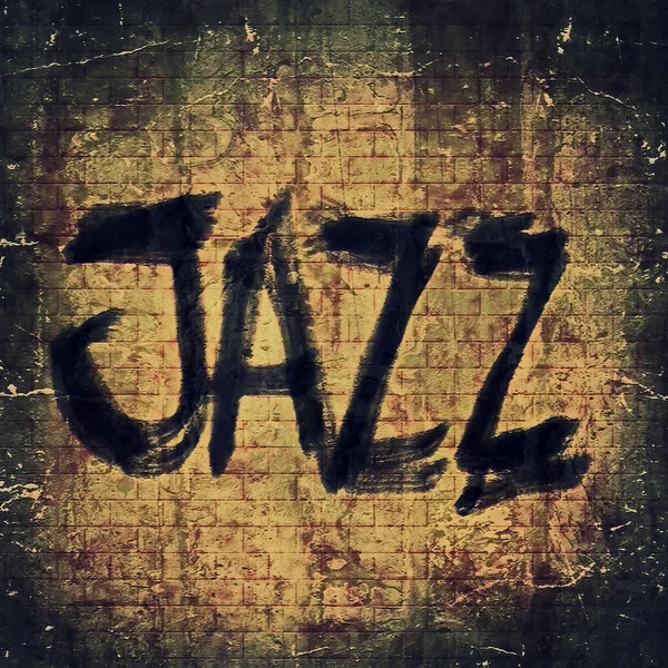 Jazz music word, old brick wall background and texture — Stock Photo, Image