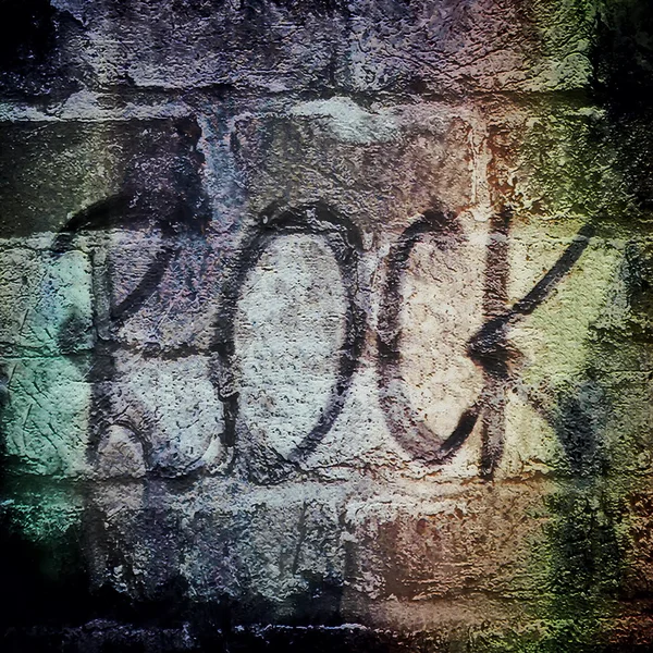 Palabra de música rock, viejos fondos de pared de ladrillo oxidado y textura — Foto de Stock