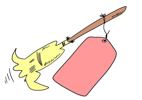 Doodle flying broom and tag — Stock Photo, Image