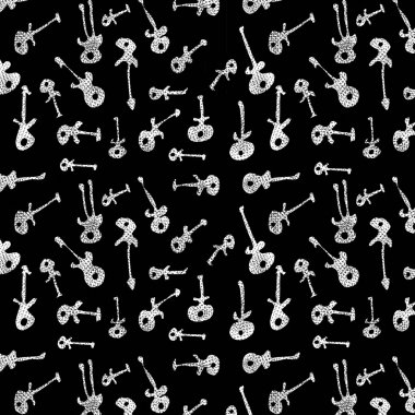 siyah arka plan üzerine izole gitar seamless modeli doodle
