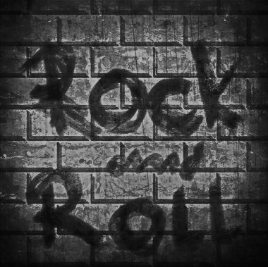 Rock and roll müzik kelime duvar zemin üzerine