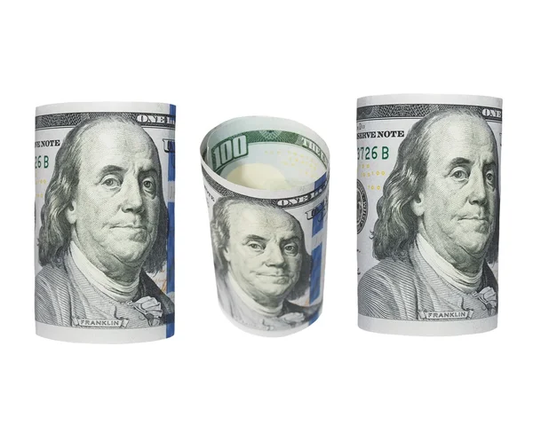 Nastavit sto dolarů bill izolované na bílém — Stock fotografie