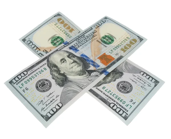 100 dolarlık banknot üzerinde beyaz izole — Stok fotoğraf