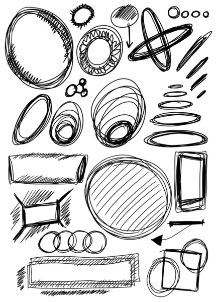 Doodle, ställa in hand dras former, cirkel, kvadrat, linje — Stockfoto