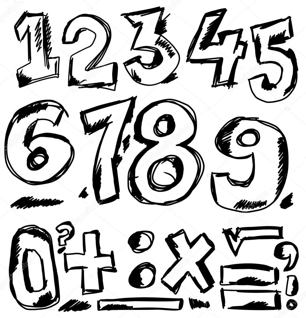 Hand drawn numbers, doodles