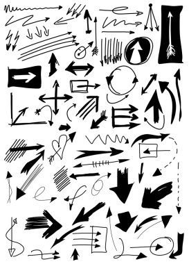 Beyaz arka plan üzerinde izole doodle ok koleksiyonu