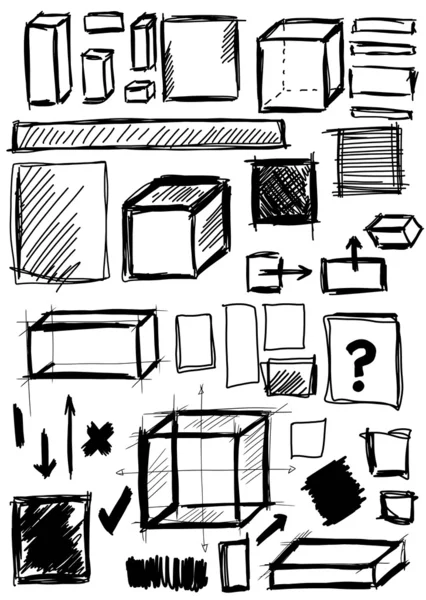 Doodle, ställa in handen ritade figurer square, kub — Stockfoto