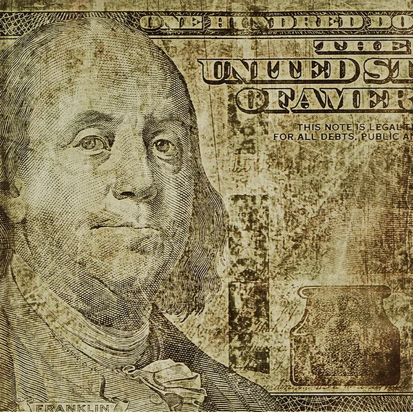 Yeni yüz dolar illüstrasyon eski grunge benjamin franklin, bill — Stok fotoğraf