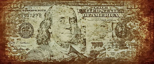 Старый гранж стодолларовая купюра — стоковое фото