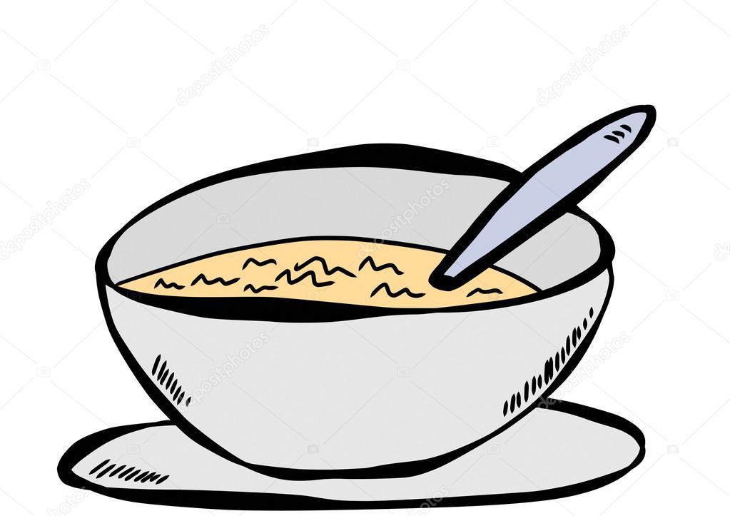Doodle bowl of soup  with spoon inside